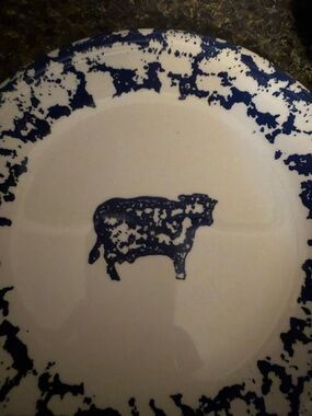 Blue Cow Ceramic Decorative Plate - White and Blue